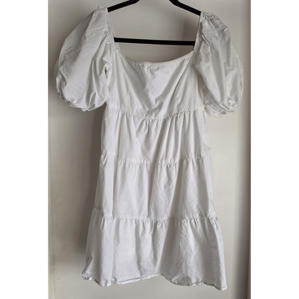 Sim & Sam Women's Tiered Mini Dress Size M White 100% Cotton Short Sleeve